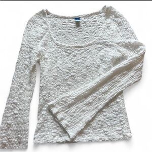 Old Navy White Textured Scoop Neck Long Sleeve Top